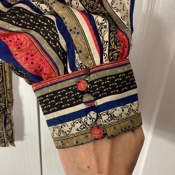 NWOT EVAN PICONE Top 14 Vintage Stripe Jacquard Asymmetric-Button-Collar Ruched - Picture 11 of 14